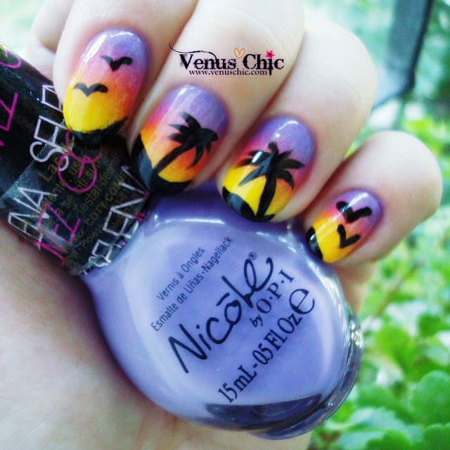 Nicole by O.P.I. Love Song - NI G10, Find Your Passion - NI 254, Hit The Lights - NI G09, palm trees