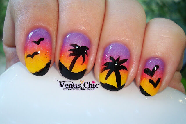 Nicole by O.P.I. Love Song - NI G10, Find Your Passion - NI 254, Hit The Lights - NI G09, palm trees